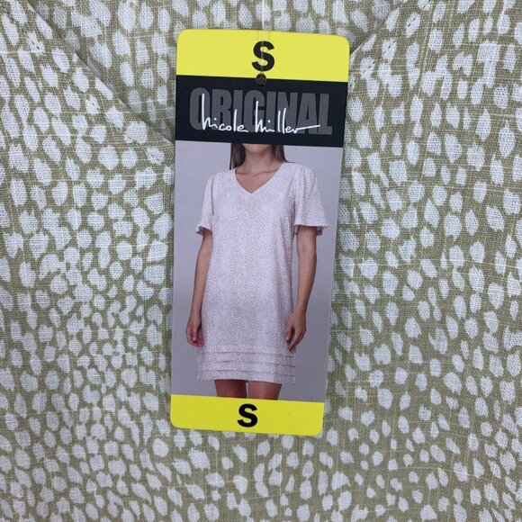 Nicole Miller Dress Linen Blend V Neck Short Sleeve Pleated NWT - Picture 2 of 10